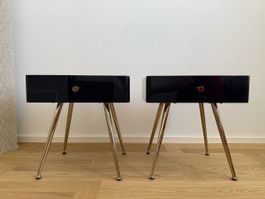 Dunkelblaue Nachttische mit Schublade, 2er-Set