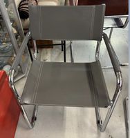 Vintage Design Freischwinger Stuhl, Leder Grau, Top Zustand!