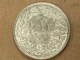 SVIZZERA 1/2  FR MONETA IN ARGENTO 1962 usata - circolata