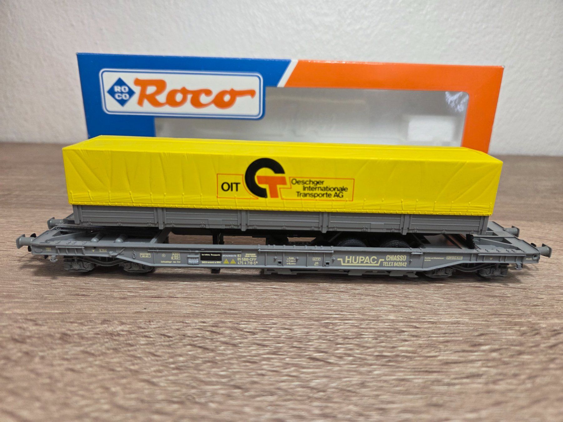 Roco Modellini di ferrovie: Roco 48031 Taschenwagen HUPAC SBB H0 – Nuovo e nell'imballaggio originale da St-Aubin-Sauges venduto da Lo_Go