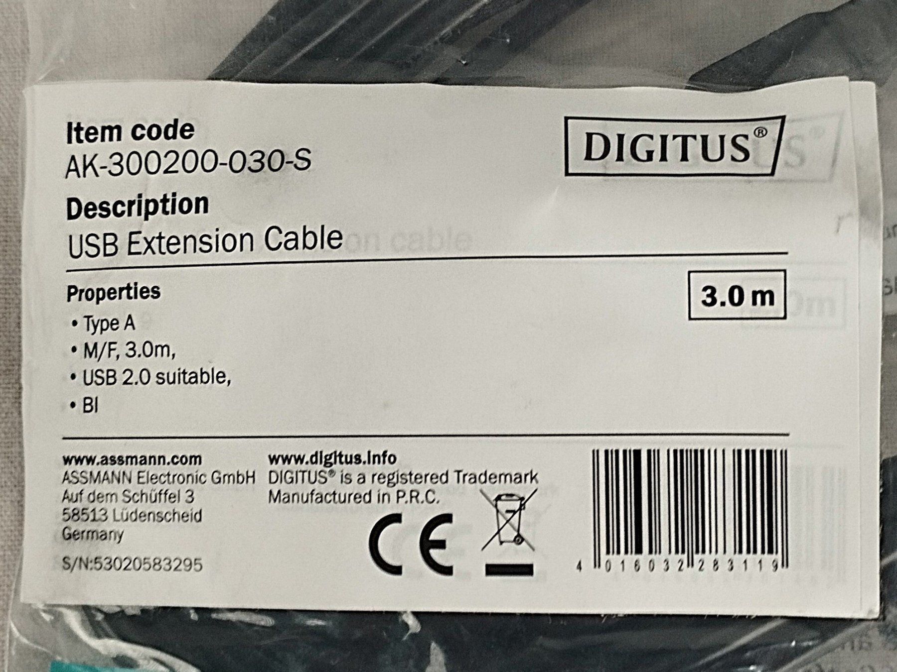 Cavi: DIGITUS USB Verlängerungskabel 3m – Nuovo (secondo la descrizione) da Schübelbach venduto da Restwert_Schubelbach 5