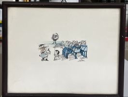 Gerahmte Originalzeichnung vom Basler Karikaturist Gloor