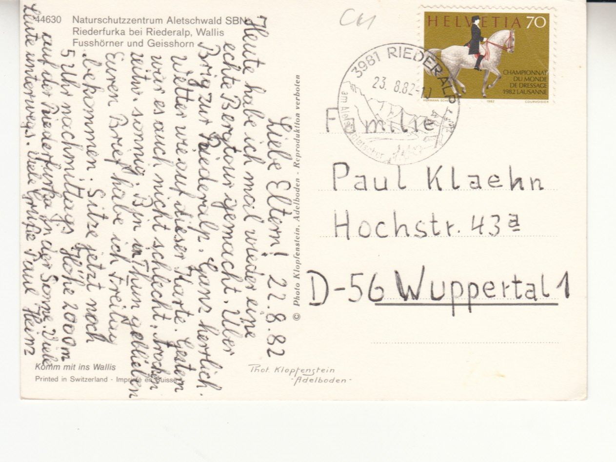Ansichtskarten: Riederfurka 1982 – Gebraucht aus Bürglen TG von StampGraf 1