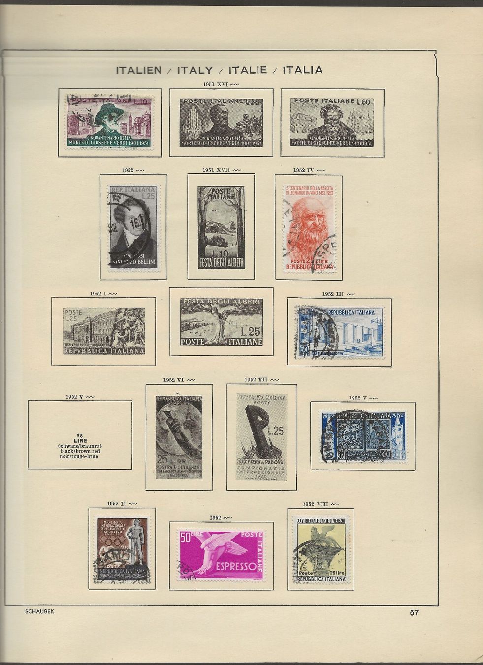 Alle Briefmarken: Marken Italien 1951 bis 1956 – Gebraucht aus Au ZH von xelagreb01 1
