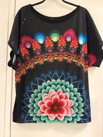 Desigual Shirt, Gr. M, schwarz/ bunt Mustermix, Pailletten