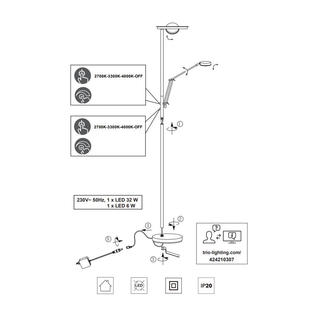 Lampade: LED Stehleuchte, Dimmer, 181 cm Höhe – Nuovo (secondo la descrizione) da Kreuzlingen venduto da Smart-Light 5