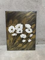 Blumenbild, Handgemalt, Gold/Weiss, Sommerdeko, Neu!