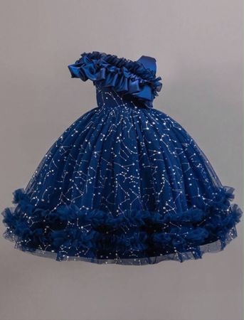 Mädchen Festkleid dunkelblau Sternenmuster Grösse 134 neu
