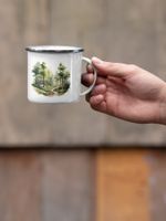 Emaille Tasse Tee Kaffee Wald Druck NEU