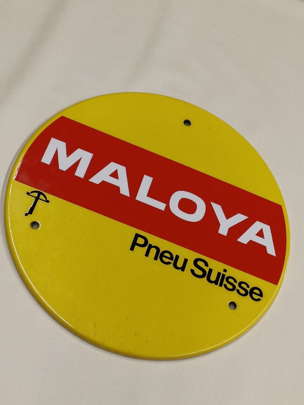 Insegne: Original Emaille Schild / MALOYA Pneu Suisse ca. 1960 – Usato da Brugg AG venduto da Ente015