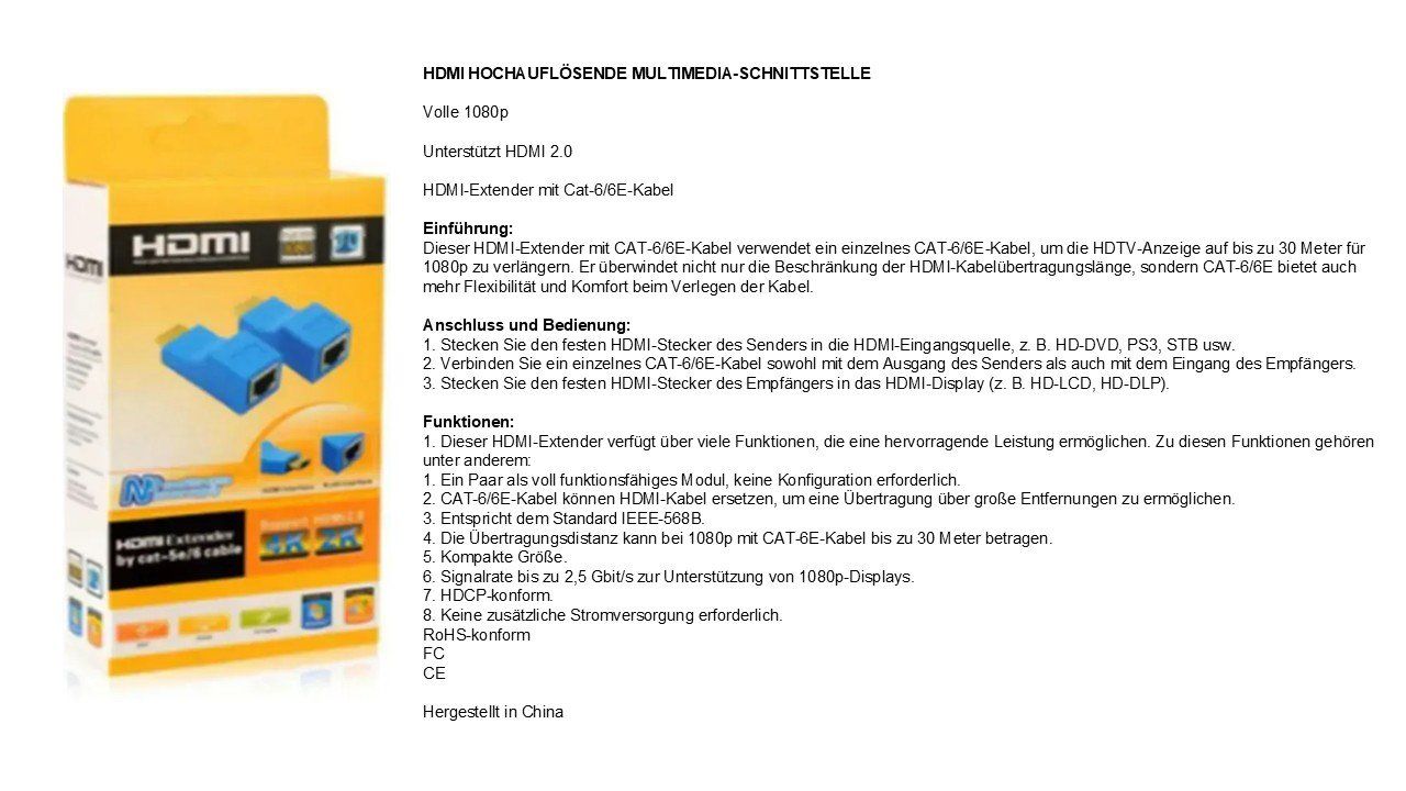 Adattatori: 2pcs 1080p Hdmi Extender zu Rj45 – Nuovo e nell'imballaggio originale da Arbon venduto da Cmax73