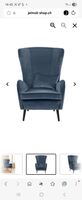 Sitzer/Sessel mit Hocker, Samt blau, guter Zustand