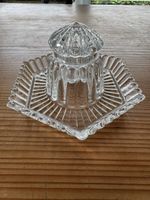 Glas Streudose Dose mit Deckel geätzt 6 Kantig 14cm