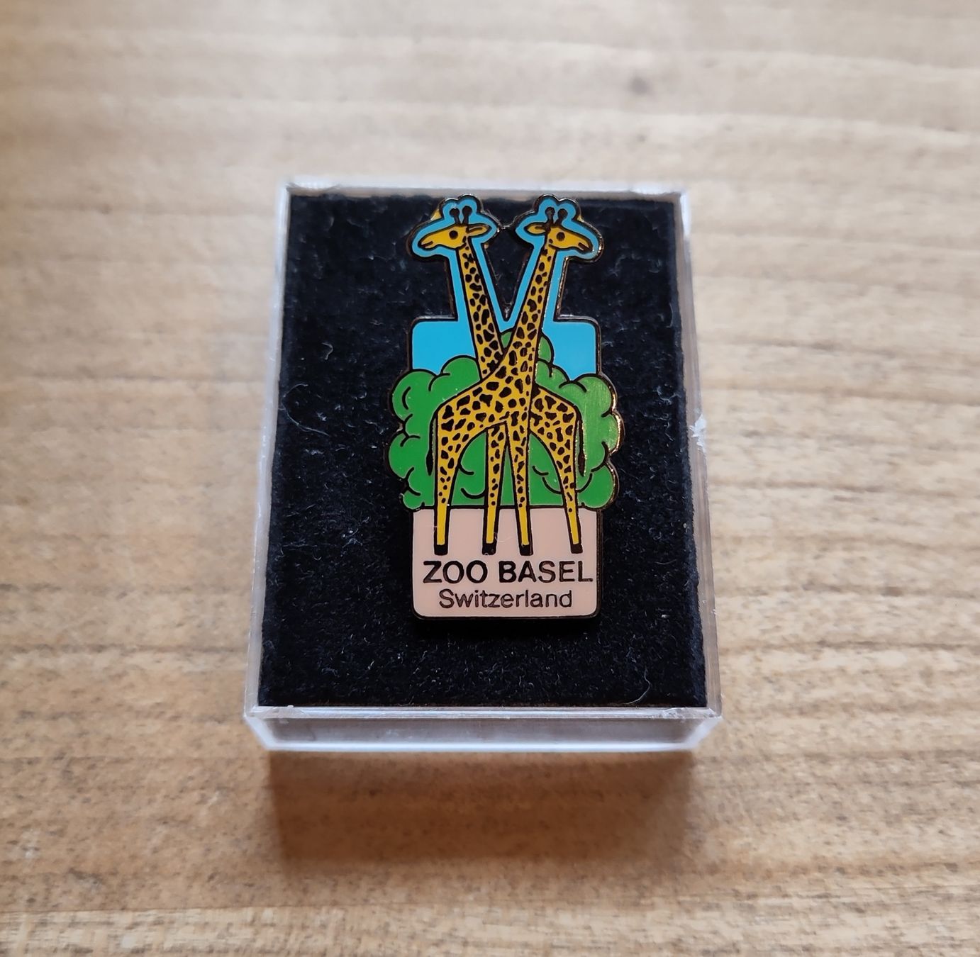 Basler Placchette & Badge: Pin : Zoo Basel Switzerland mit 2 Giraffen – Usato da Veltheim AG venduto da Knopftruckli