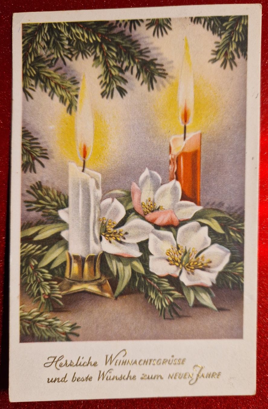 Cartoline postali: Weihnachtskarte 1955 Kerzen Blumen Vintage – Usato da Melchnau venduto da Fishel