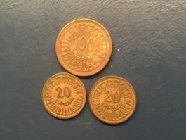 3 Münzen Tunesien 1960 1x100 Millimes 2x. 20 Millimes