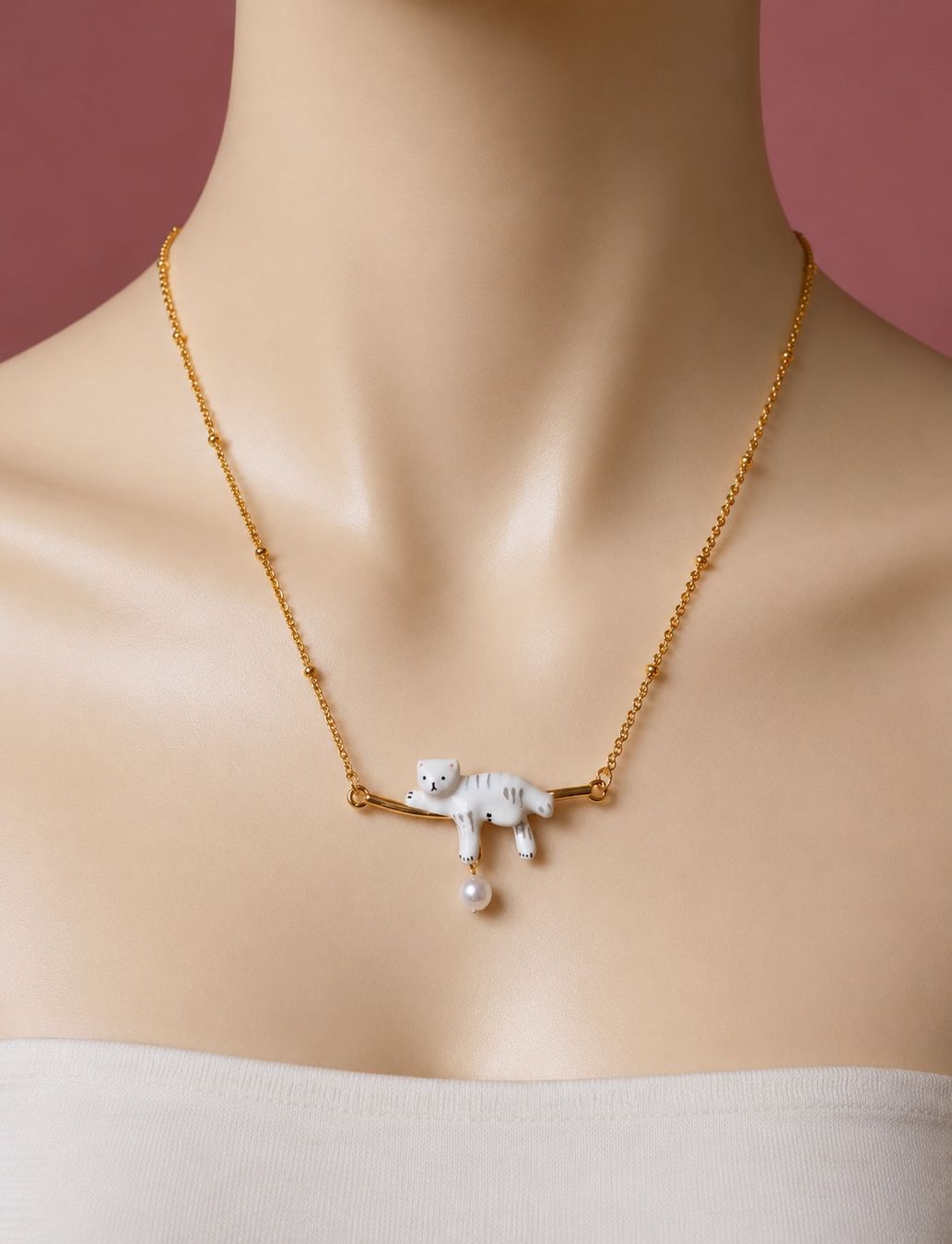 Catenine: Collier chat mignon avec perle - Bijou unique ! – Nuovo e nell'imballaggio originale da St-Maurice venduto da Sandrinette123