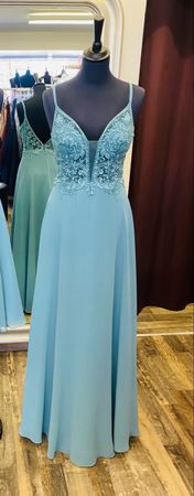Abendkleid hellblau Grösse 36 Spitzenapplikation NEU
