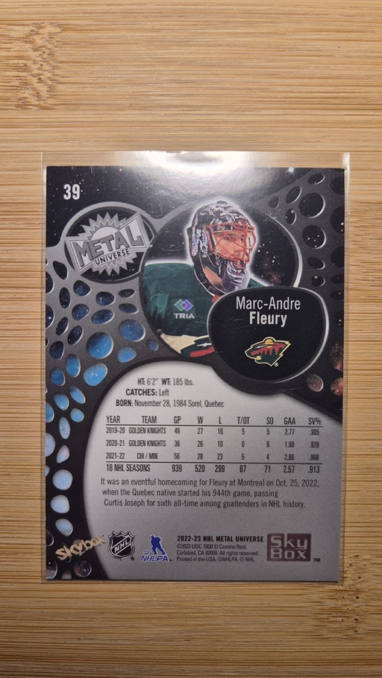 NHL Carte collezionabili: NHL Minnesota Wild Marc-Andre Fleury – Usato da Bellach venduto da paedu-1980 1
