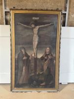 Gemälde Nachlass Kruzifix mit Maria und Johannes antik 100cm