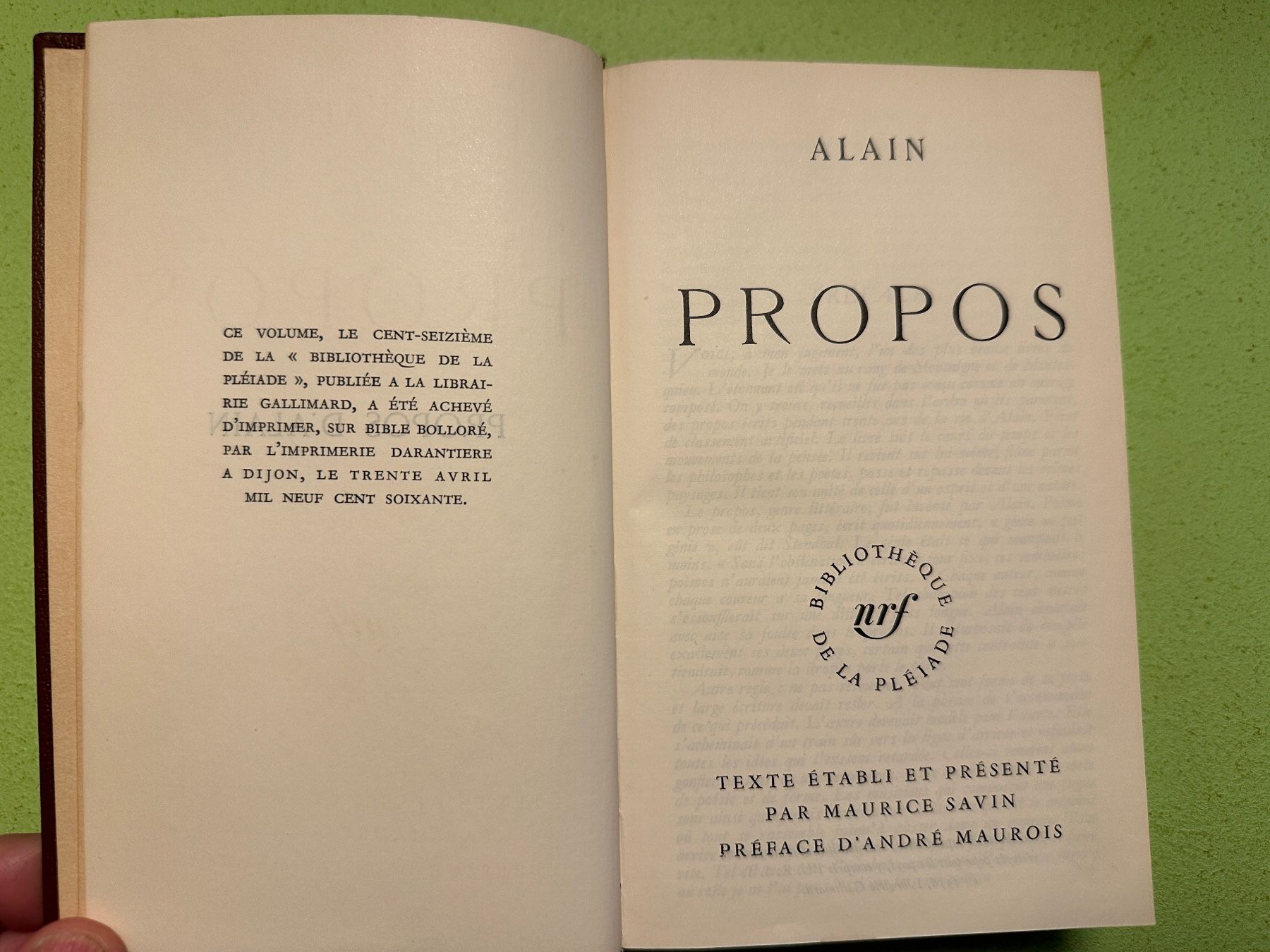 Libri: Alain: Propos. – Usato da Zürich venduto da allp 2