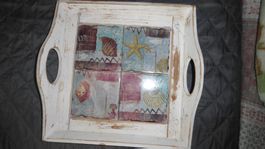 Vintage Servier Tablet mit Keramik Plättli