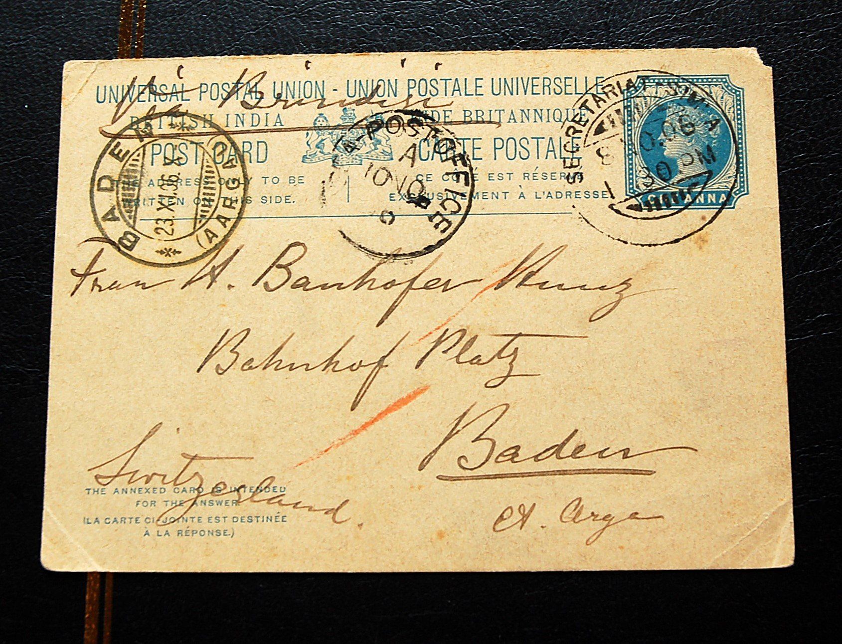 Tutti i francobolli: Inde india - 1906 Entier postal UPU – Usato da Gland venduto da pas_wxw