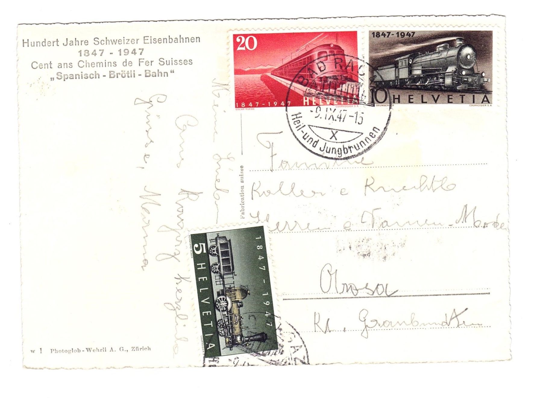 Cartes postales: Alte Ansichtskarte "Spanisch-Brötli-Bahn", 1847-1947 – D'occasion à Büetigen par philat 1