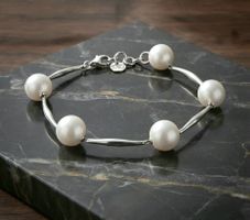 Edle Klassike Echte Perlenarmkette mit Silber 925 - Neu