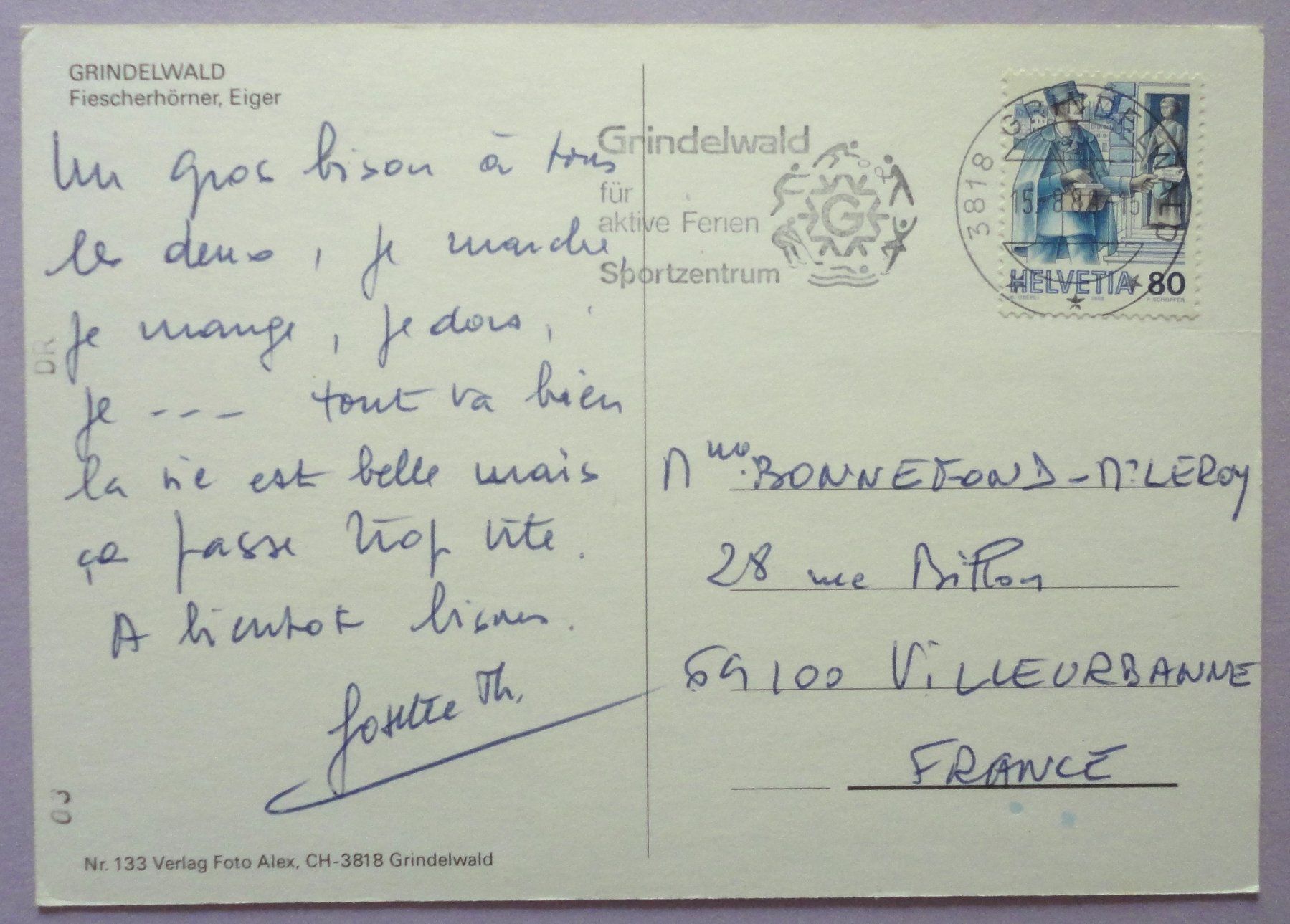 Cartoline postali: Grindelwald, Fiescherhörner, Eiger – Usato da Fétigny venduto da Billy2miny 1