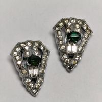 Art Déco Dress Clips Schuhclips Strass Grün Vintage #Z1