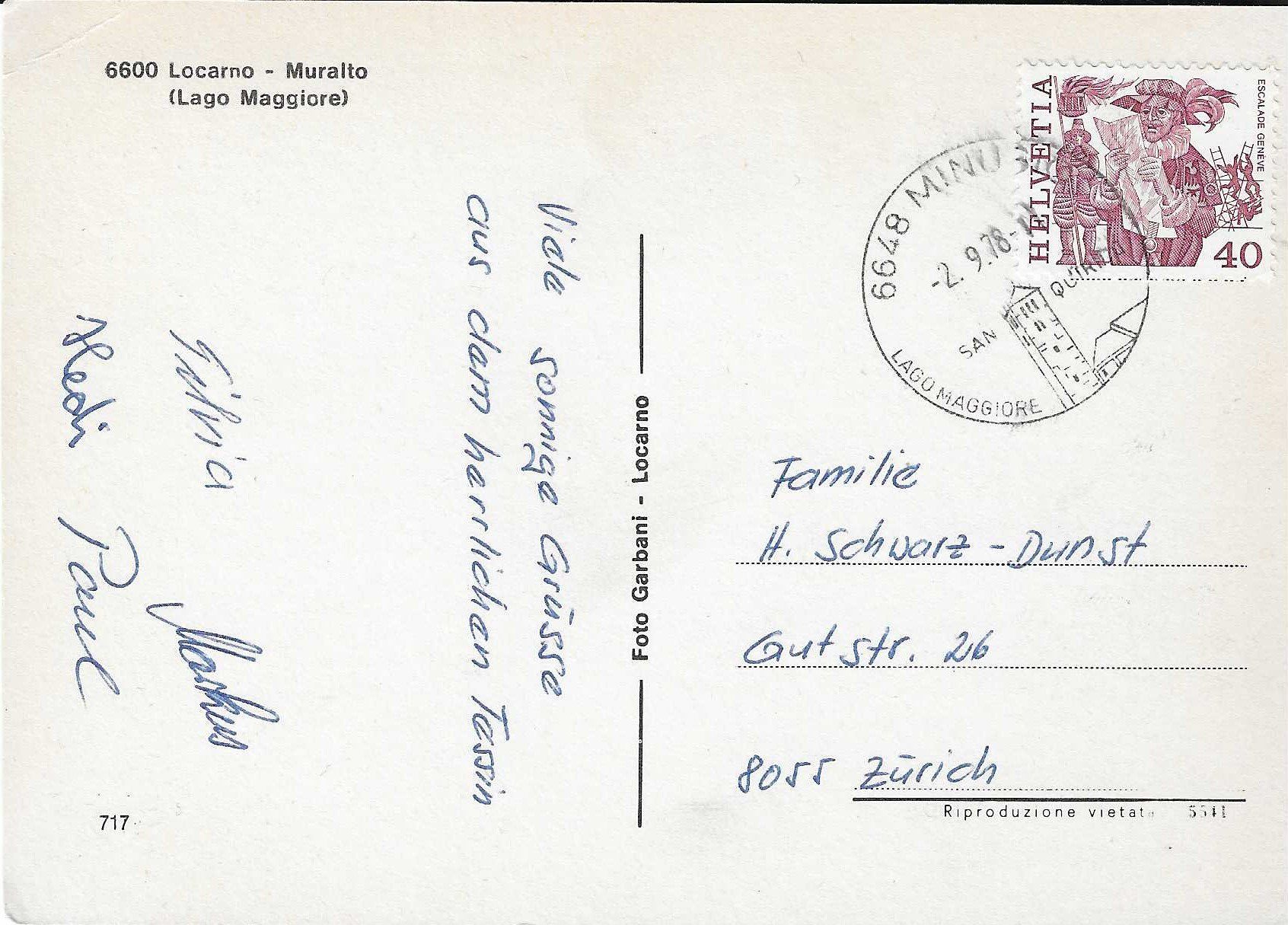 Cartoline postali: Locarno-Muralto Lago Maggiore TI – Usato da Rothrist venduto da Stranglehold 1