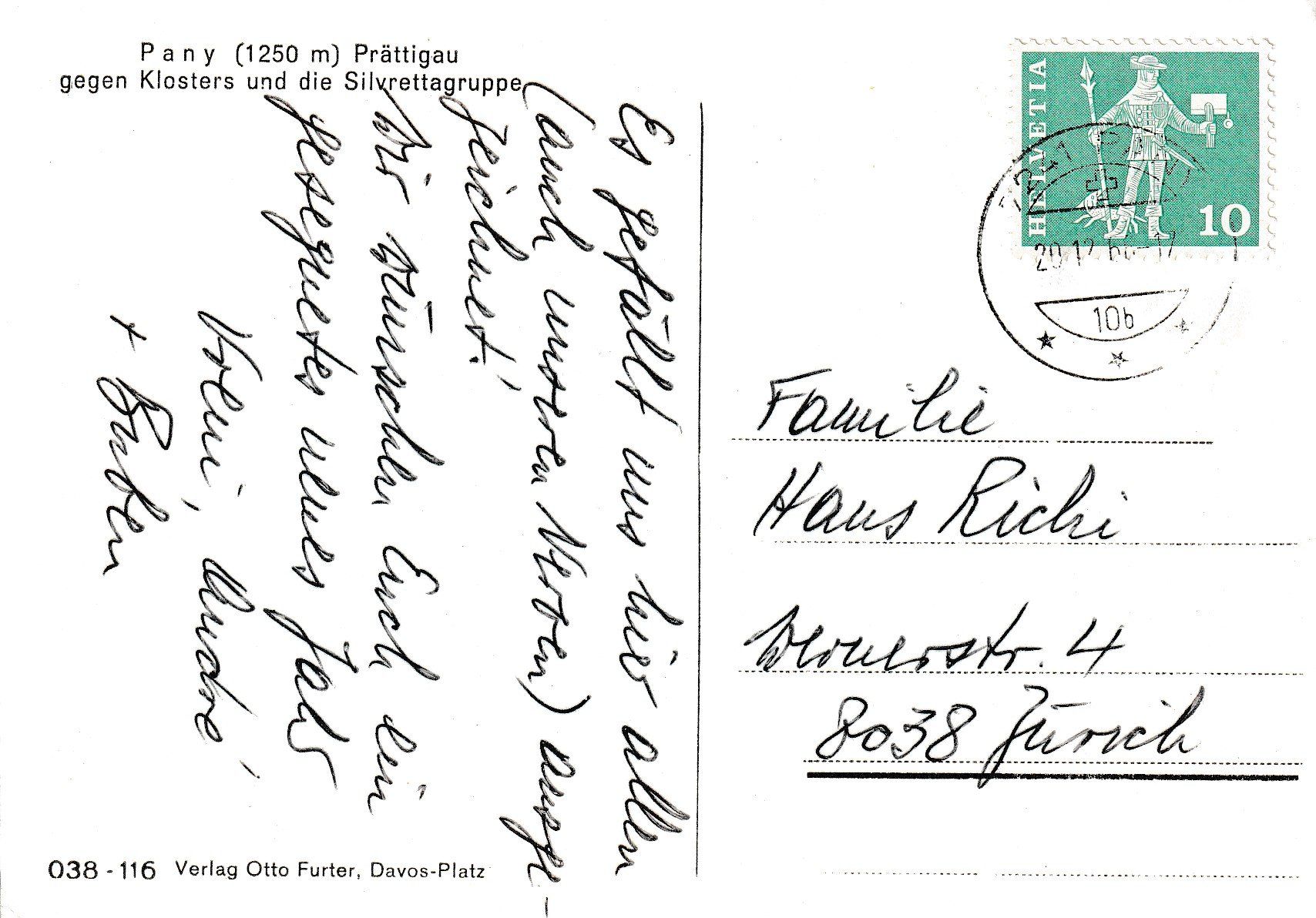 Ansichtskarten: AK sw von Pany - gel. 20.12.1960 – Gebraucht aus Fribourg von schnalla92 1