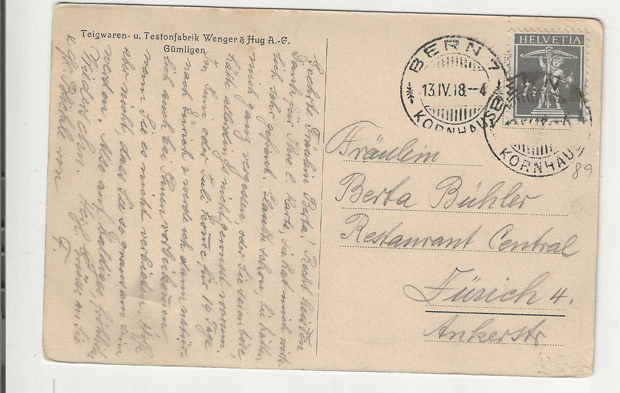 Cartoline postali: Gümligen, 1908 – Usato da Spiez venduto da Niesen20 1