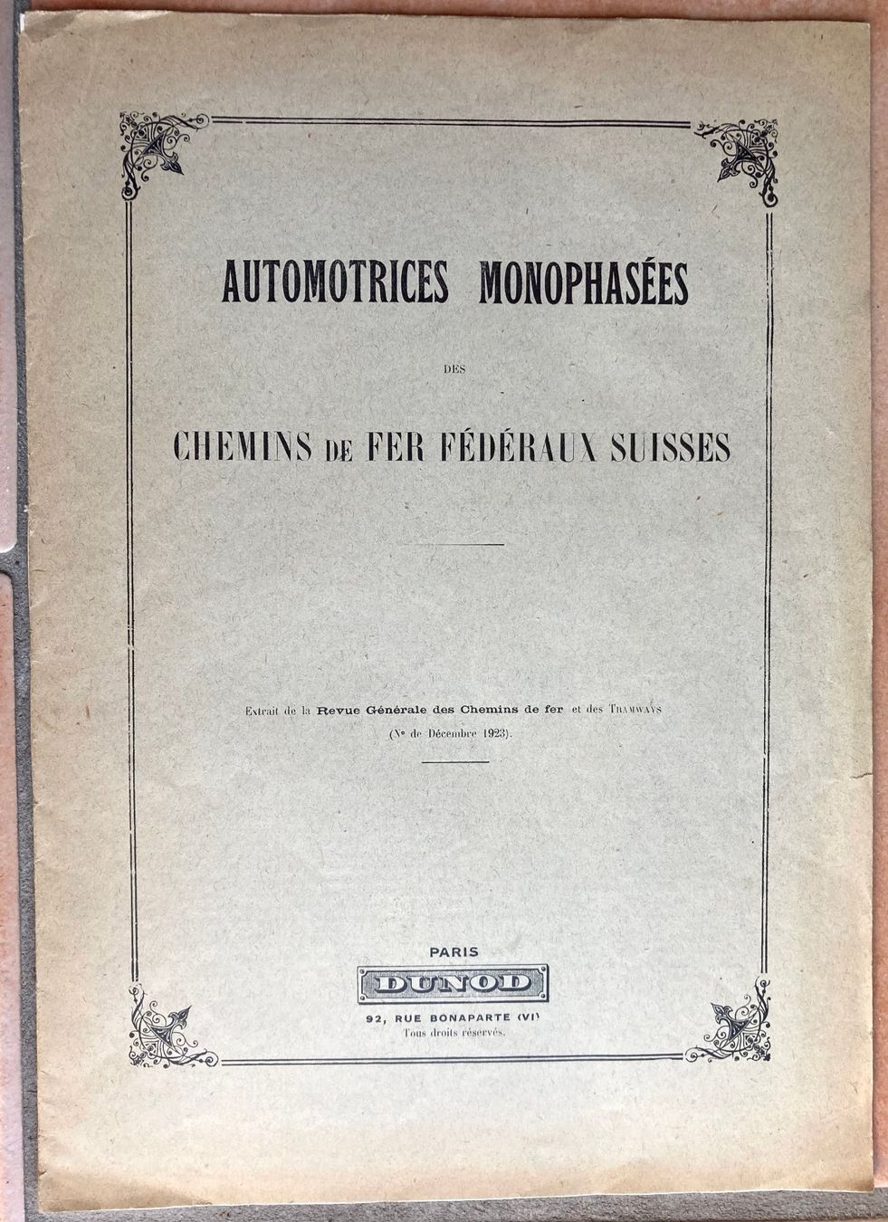 SBB/CFF/FFS Documenti: Automotrices monophasées des CFF - 1923 – Usato da Versoix venduto da Decapod