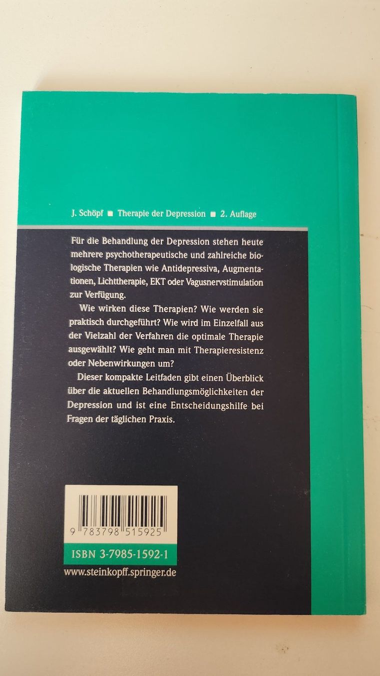 Libri: Therapie der Depression, J. Schöpf, 2. Auflage – Usato da Dietikon venduto da Buchantiqdietikon 1