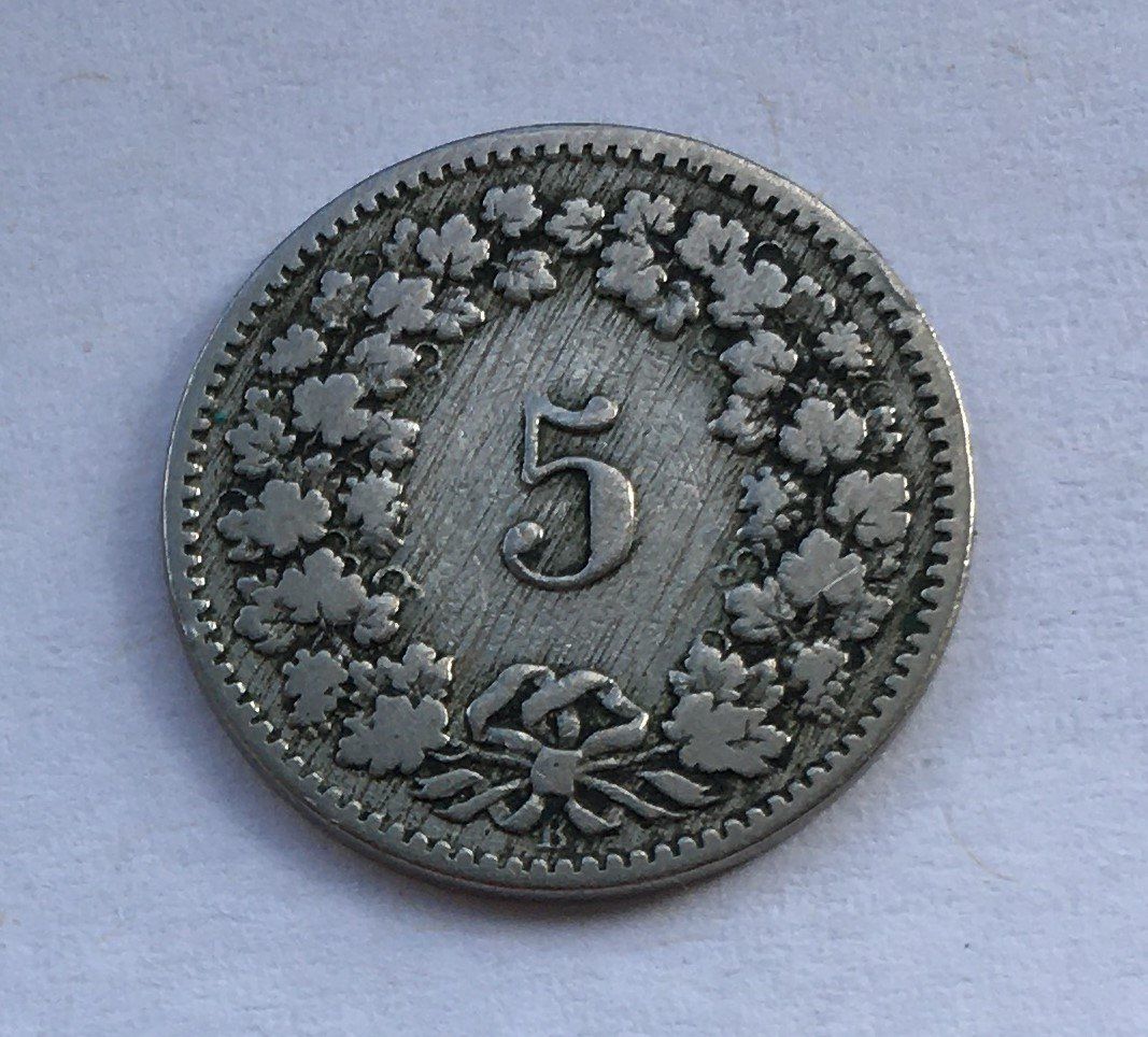 Tutti le monete: 1887 5 Rappen s-ss – Usato da Kirchberg SG venduto da Helveticus00 1