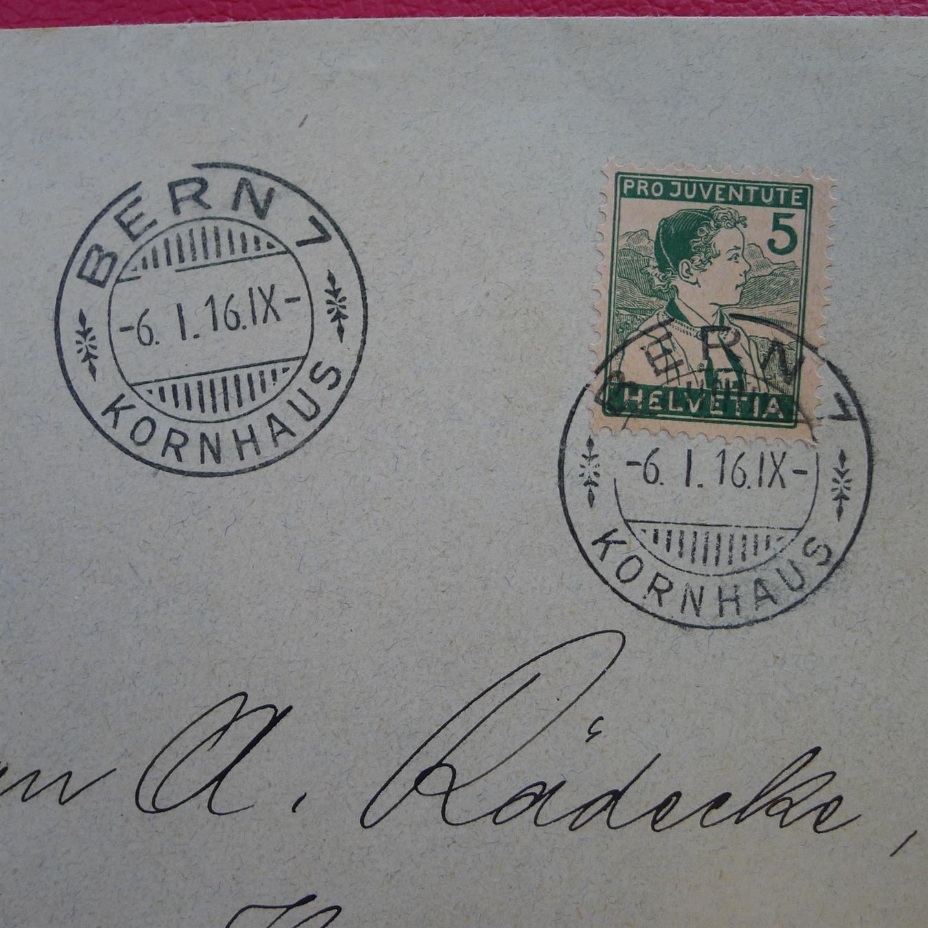 Tutti i francobolli: 1915: J2 auf BRIEF mit "Stempelfehler" BERN (KORNHAUS) – Usato da Sursee venduto da Luzernerraute 1