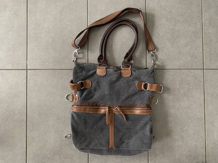 Canvas Handtasche mit Lederdetails