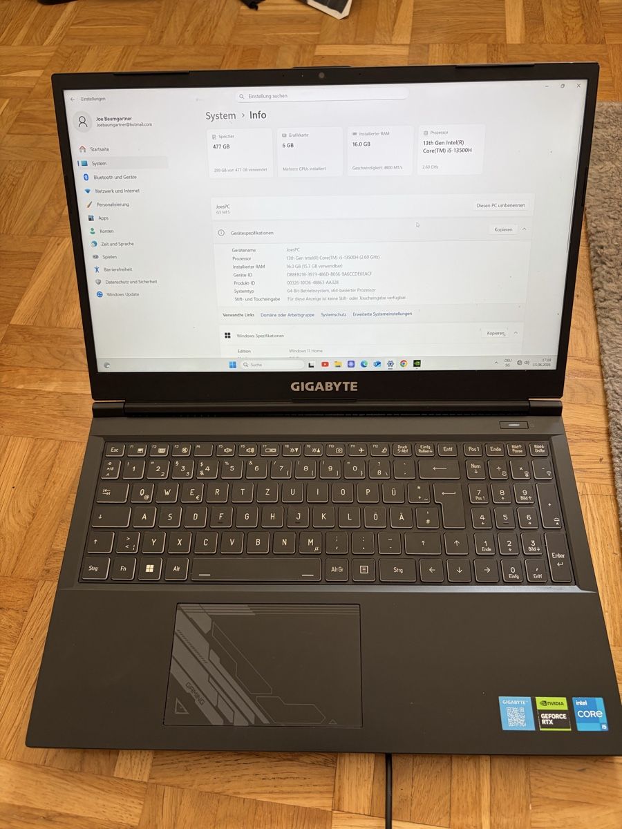 Gigabyte Notebooks: Gigabyte G5 Gaming Laptop RTX4050 – Gebraucht aus Basel von tra_2sqy 1