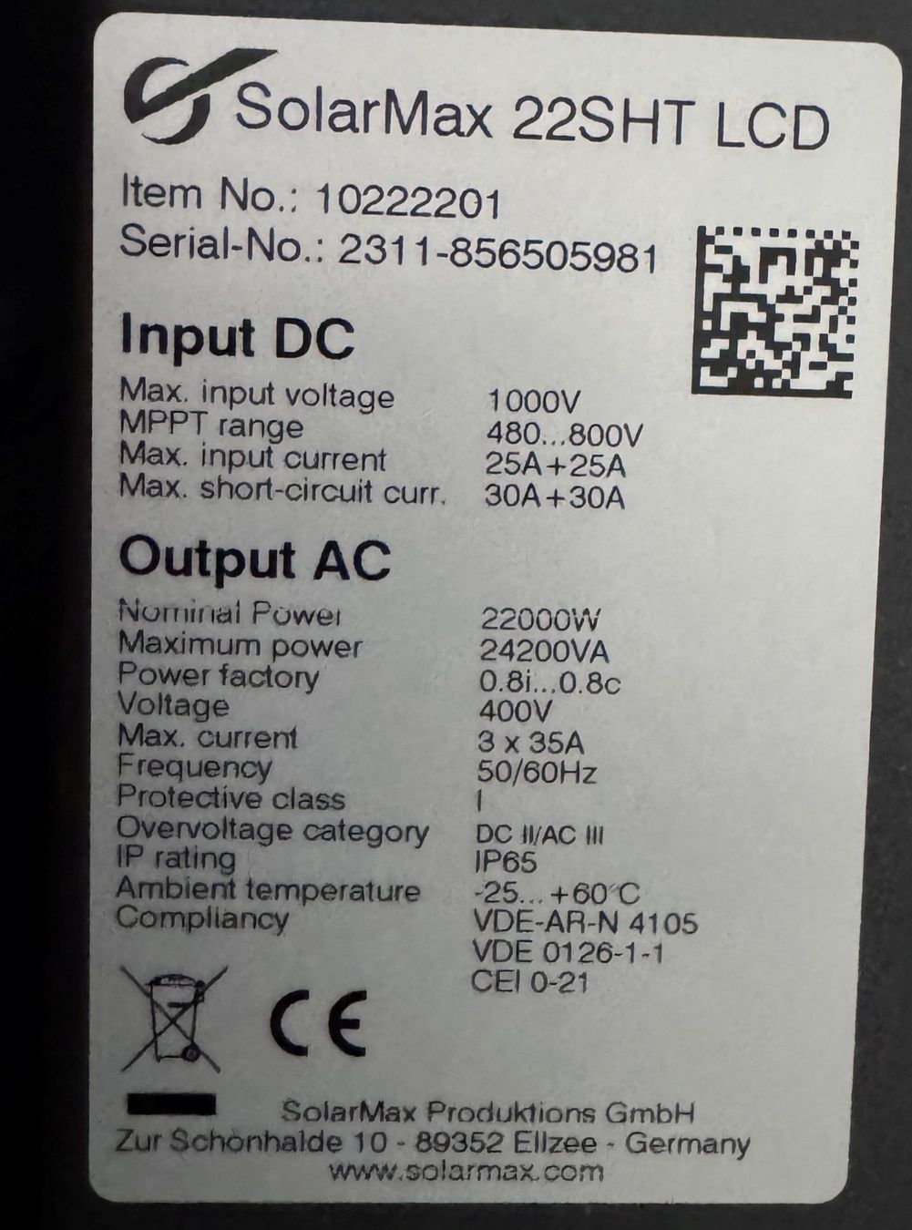 Inverter: Wechselrichter Solarmax 22SHT LCD – Usato da Hindelbank venduto da eco60 2