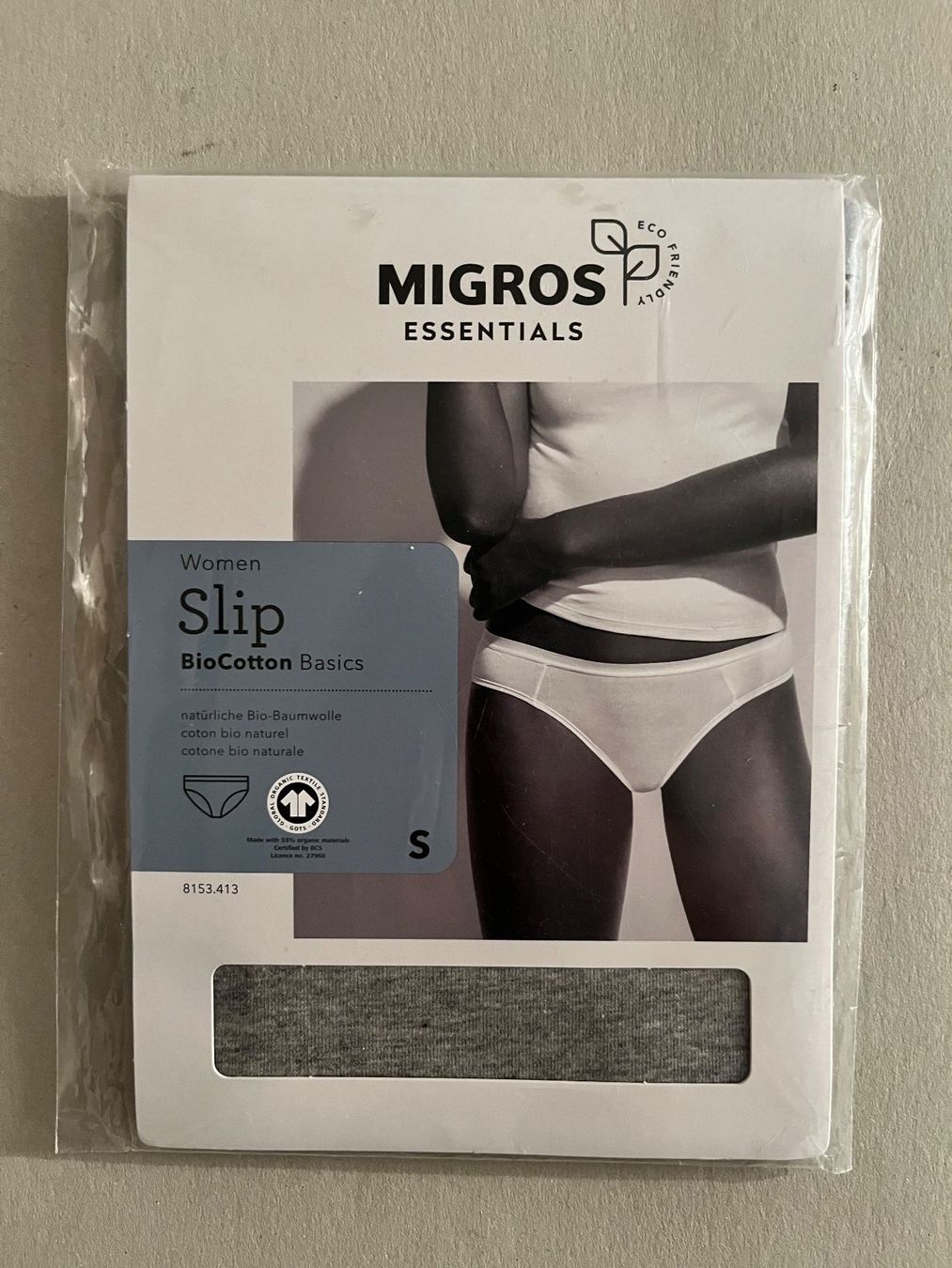 Migros Sonstige Unterwäsche: MIGROS, Slip Bio Cotton Basic, Grösse S  (Farbe Grau) – Neu und originalverpackt aus Rudolfstetten von gst_g7xl