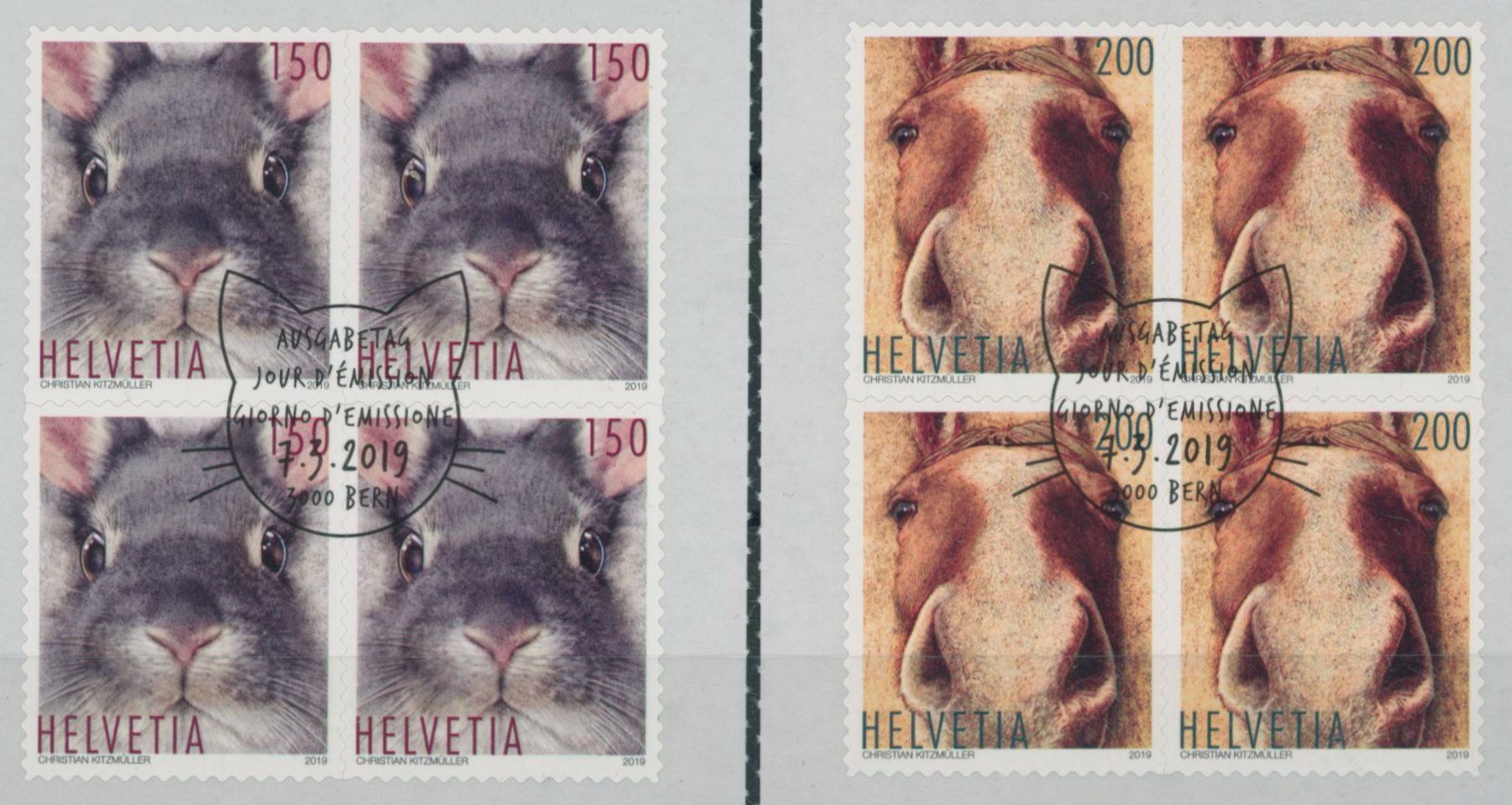 Tous les timbres: 2019 - Tierfreunde - Viererblock - Ersttag Stempel ET – D'occasion à Schindellegi par leecollect