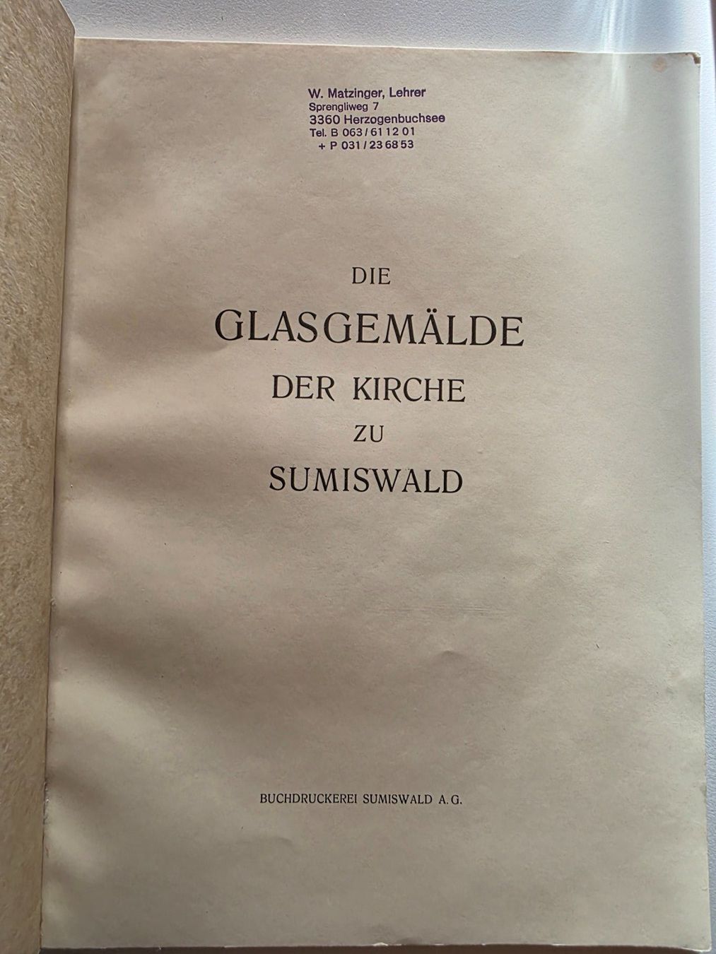 Bücher: Die Glas Gemälde der Kirche zu Sumiswald - 1937 – Gebraucht aus Walterswil BE von Lonitti 9