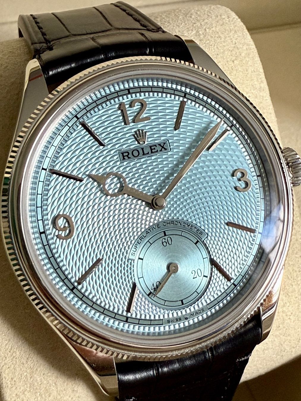 Rolex Orologi: Rolex 1908 Ice Blue Platinum / Ungetragen – Nuovo (secondo la descrizione) da Zürich venduto da Caro911