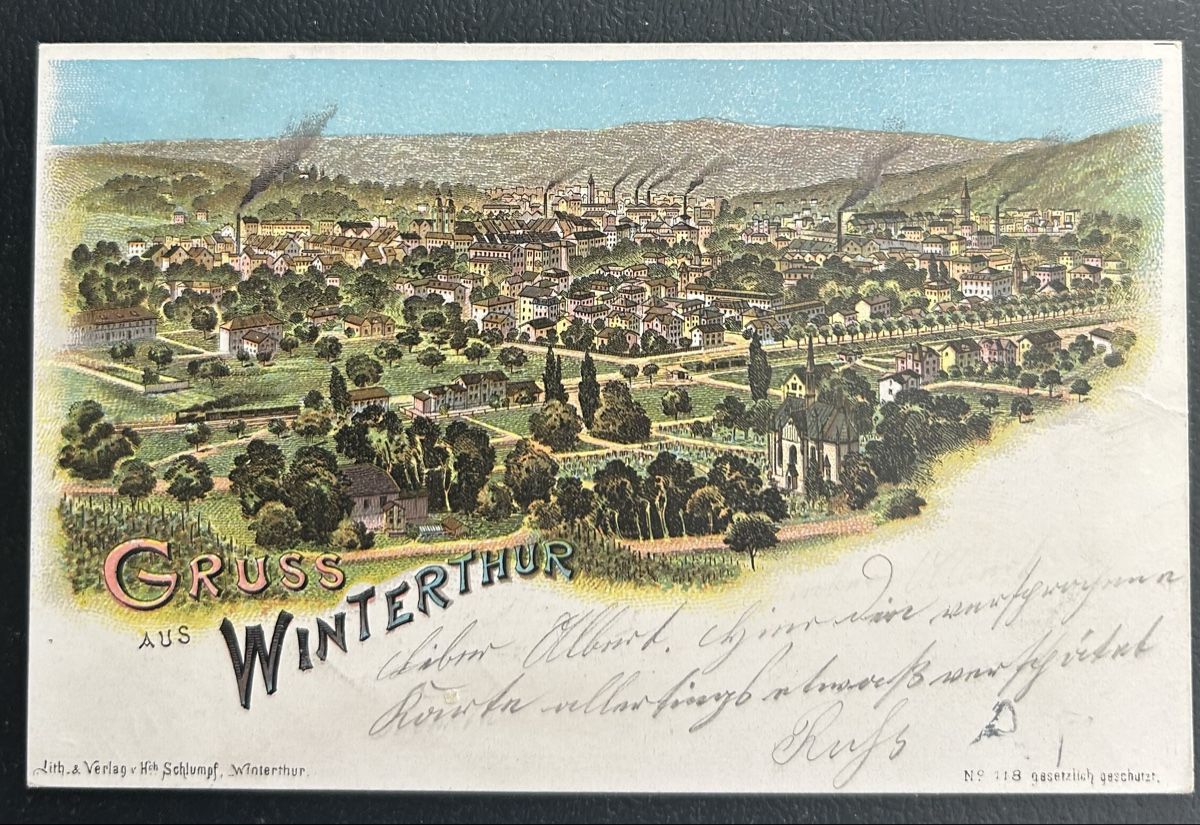 Ansichtskarten: Gruss aus Winterthur Schlumpf Litho  – Gebraucht aus Horw von Tellbub