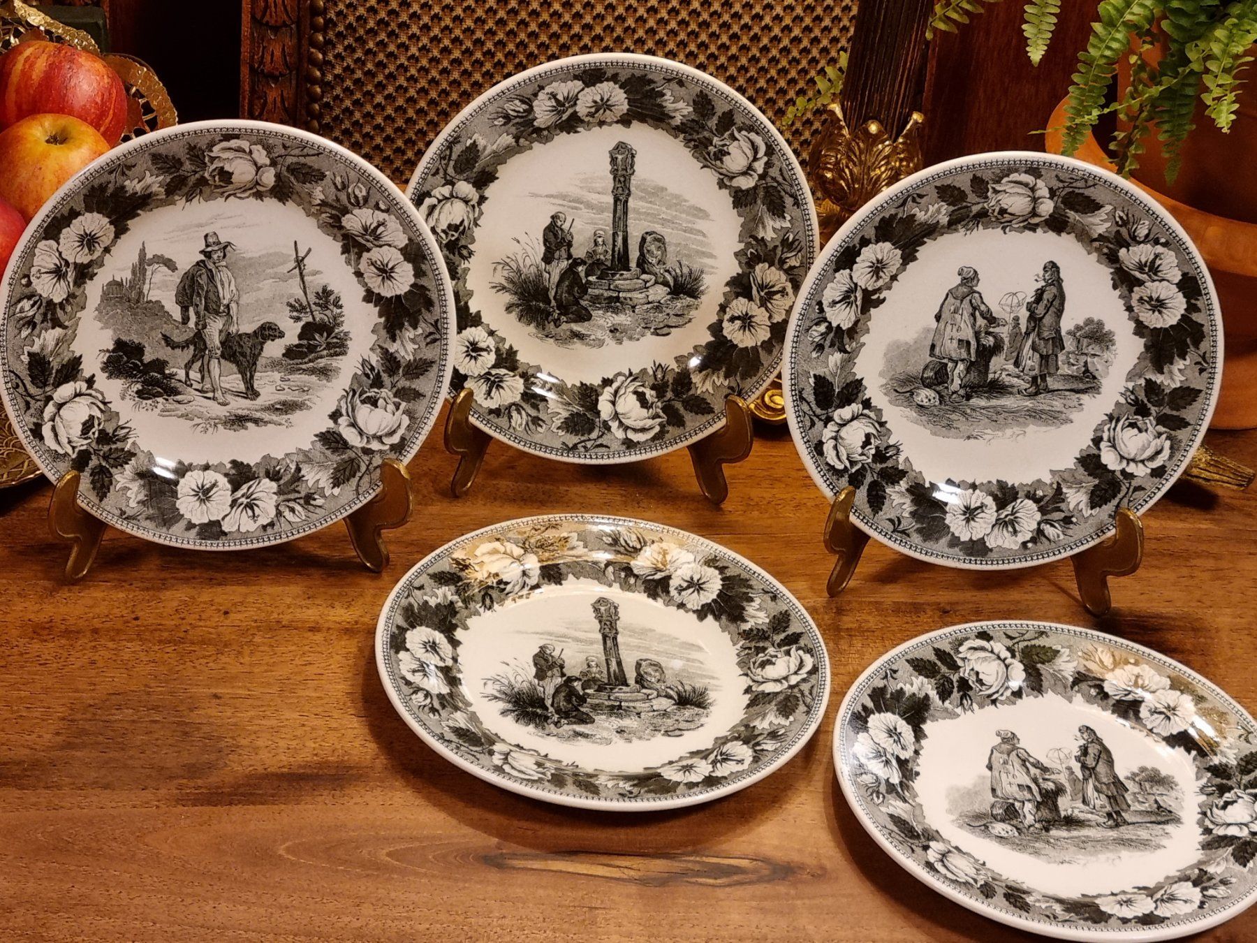 Piatti: 5 antike Zell Teller um 1850 Transferware – Usato da Scharnachtal venduto da devin03