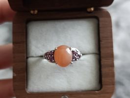 Superbe Bague Vintage en Argent 925 – Pierre de Lune Pêche!