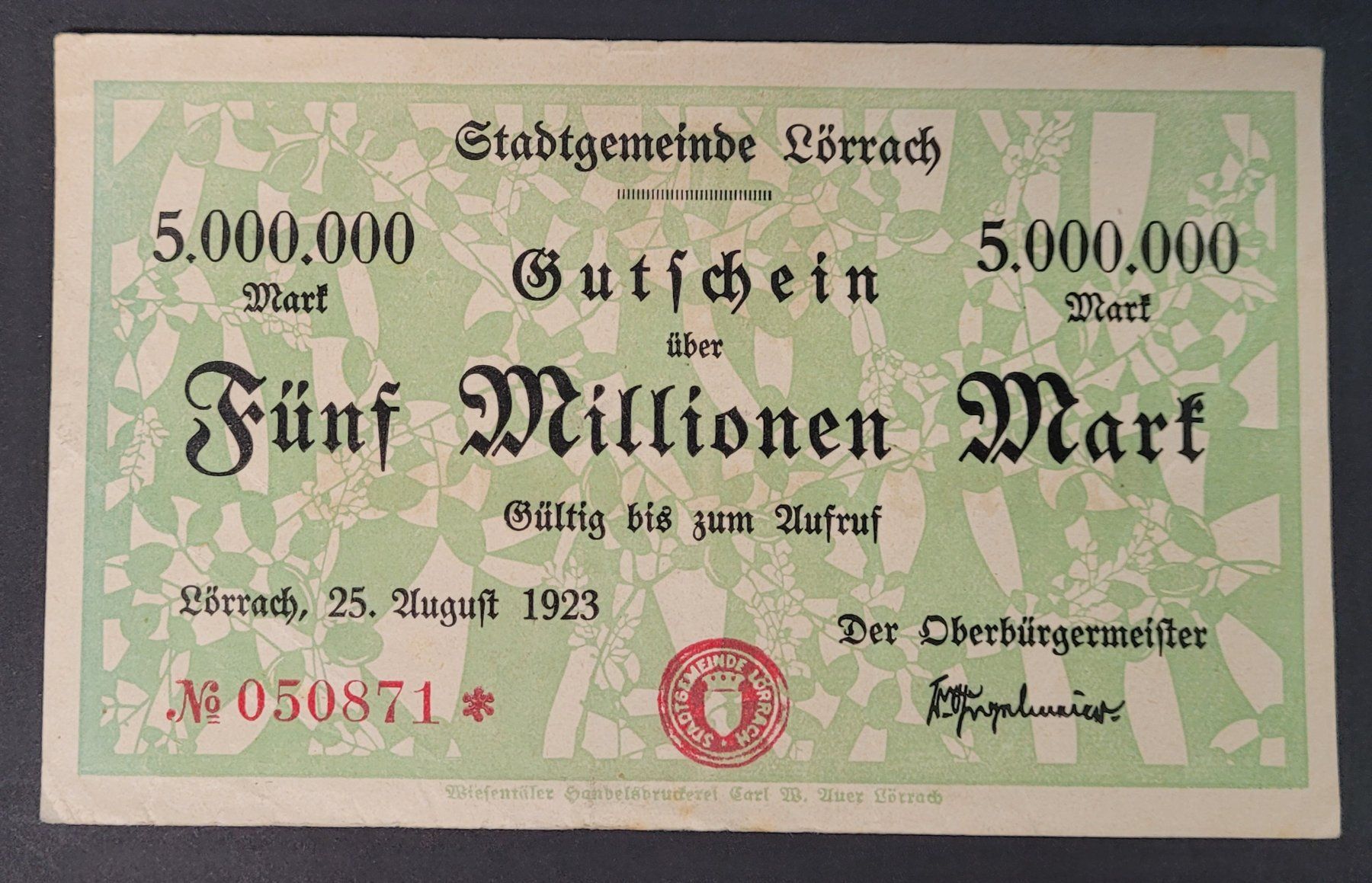 Banconote: 5 MIO. MARK / LÖRRACH 1923 – Usato da Mumpf venduto da antonio_schweiz_961