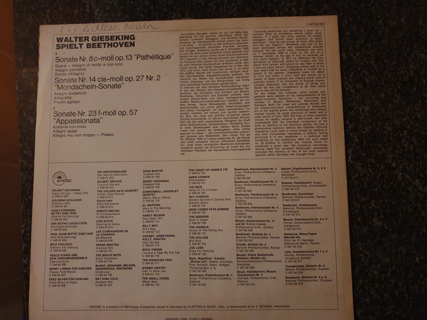 Dischi in vinile: Schallplatte- Walter Gieseking – Usato da Grandval venduto da JeroenK 1